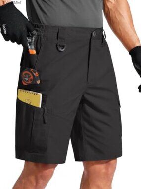 Men's Cargo Shorts Durable Relaxed Fit Side Elastic Waist Work Utility Shorts 8